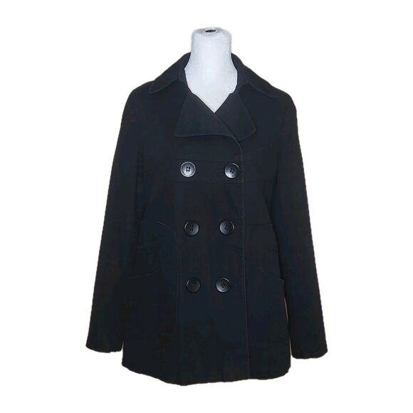 Via Spiga Double Breasted Swing Pea Coat Women's Small Black Cotton - Picture 1 of 13